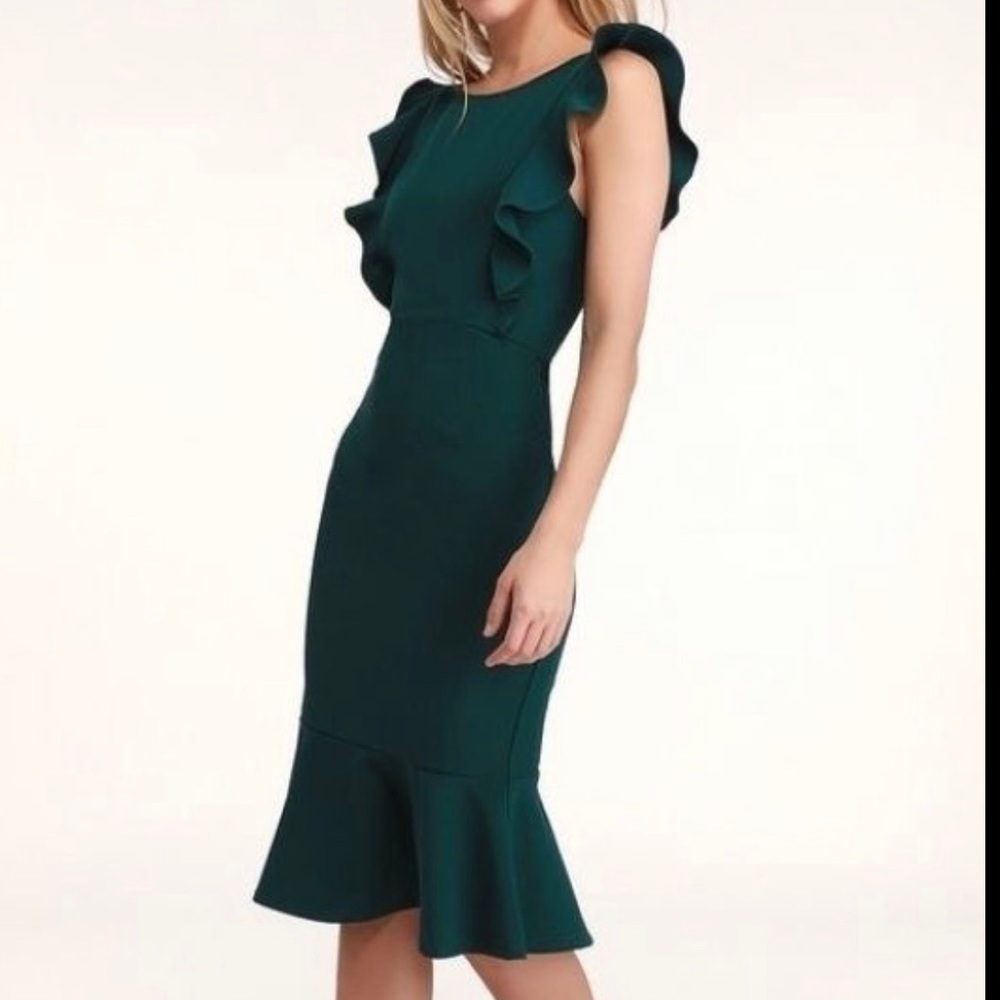 Lulu's Green Ruffle Midi Dress